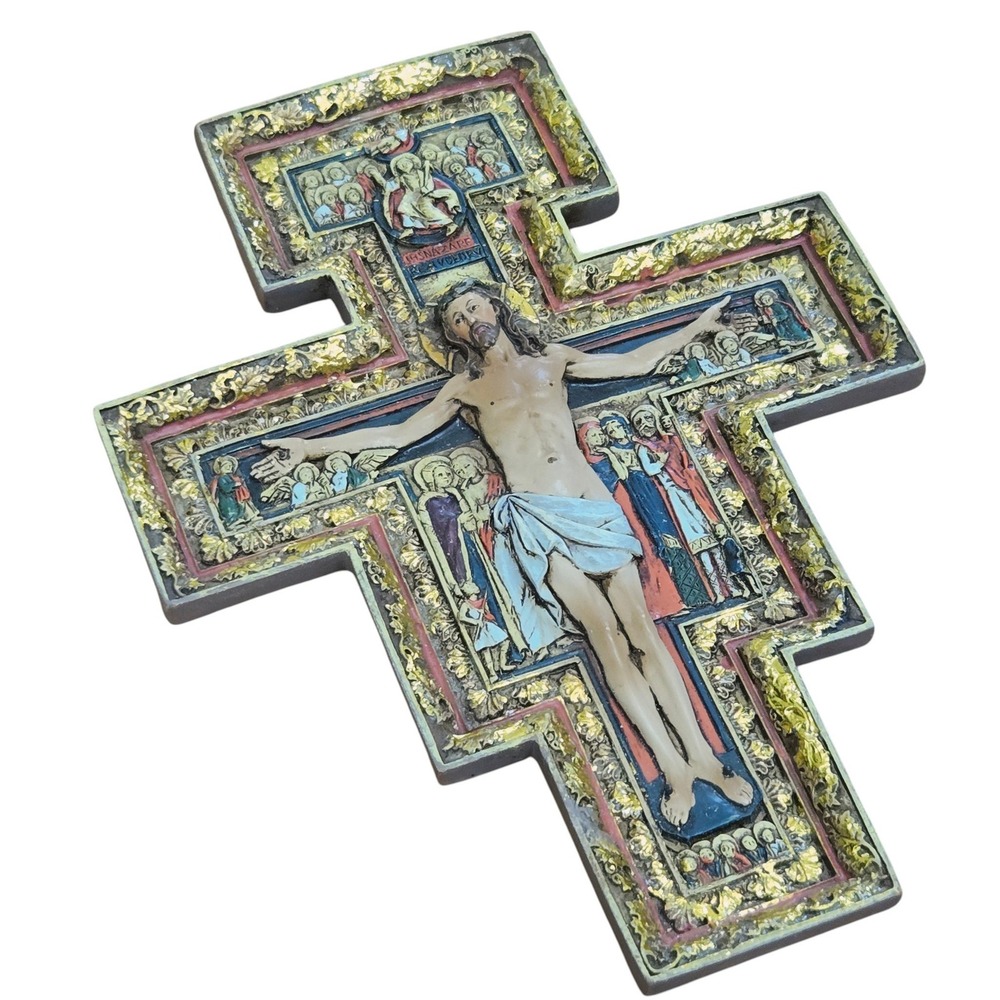 Joseph's Studio San Damiano Crucifix Wall Cross 6" Multicolor Resin Plaque 3D